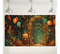 Happy Birthday Autumn Garden Backdrop, Festive Plants Vibrant Celebration Decorations, Colorful Balloon Cake Background for Photography Events Party Supplies 71x43 Inch