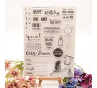Happy Birthday Baby Shower Bottle Balloon Date Time Weight Name Clear Stamps Transparent Silicone Stamp Album Cards Rubber Stamp for Card Making Decoration and DIY Scrapbooking