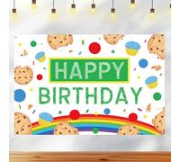 Happy Birthday Backdrop, 180x120cm/6x4ft Cute Biscuit Theme Backdrop Background Rainbow Biscuit Party Decorations for Boys Girls Birthday Banner Celebration Photo Booth Props