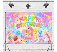 Happy Birthday Backdrop - 3D Inflated Food Party Theme with Cute Bao Bun Cake & Ice Cream, Puffy Cartoon Decor Banner Photo Booth Props for Kids，5 X 3 Feet