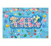 Happy Birthday Backdrop, 5x3ft Tropical Hawaiian Cartoon Theme Party Banner Blue and Pink Birthday Decorations Wall Decor for Kids Boys Girls Baby Shower Shower Summer Beach Party Supplies