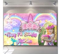 Happy Birthday Backdrop Background Banner Personalised unicorn pink girl rainbow children kids Poster Fabric Cloth Curtain Party balloon star Decorations-1st 2nd 3rd 4th 5th
