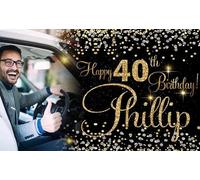 Happy Birthday Backdrop Background Photo Banner Any Name, Any Age Black and Gold Sign Poster Large Fabric Glitter Cloth Curtain Party Decoration Supplies Man Woman Children Party