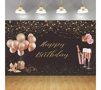Happy Birthday Backdrop Banner for Women Girls, Fabric Pink Rose Gold Sign Poster for 16th 18th 30th 40th 50th 60th 70th Birthday Party Photo Booth Backdrop Background Banner