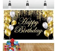 Happy Birthday Backdrop Banner - Gold Extra Large Sign Poster for Photo Props Party Decoration