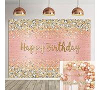 Happy Birthday Backdrop Diamonds Shining Bokeh Pink and Gold Dot Glitter Sparkle Photography Background for Women Girls Lady Sweet Party Decorations Photo Props (8X6FT)