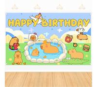 Happy Birthday Backdrop for Capybara, Cute Capybara Theme Photography Background Party Decorations, Birthday Backdrop Banner for Kids Boys Girls Photo Booth Studio Booth Props Decor, 110x180cm