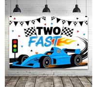 Happy Birthday Backdrop, Two Fast Race Car Birthday Banner Photography Background Decorations Supplies for Birthday Party, Photoshoot, Video for Kids Adults Party Photo Booth Props 7x5ft