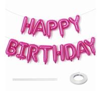 Happy Birthday Balloon Banner - 16 Inch Hot Pink Foil Balloon, Mylar Sign Bunting Banner Self Inflating Letter Balloons for Girls Women Birthday Party Decorations