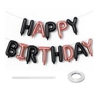 Happy Birthday Balloon Banner Rose Gold, 16 Inch Happy Birthday Foil Black Letter Balloon, Happy Birthday Sign Bunting Banner Self Inflating for Girls Women Birthday Party Decorations Supplies