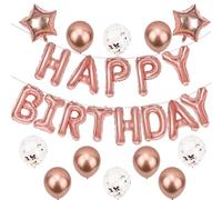 Happy Birthday Balloon Banner Rose Gold,16 Inch Mylar Letters Heart Foil Balloons for Women and Girls Self Inflating Foil Balloons Dusty Blush Pink Nude Beige Metallic Ivory Balloon for Birthday Part
