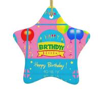 Happy Birthday Balloon Christmas Ceramic Star Ornaments for Xmas Tree Decorations, Cosy Home & Festive Gift Ideas