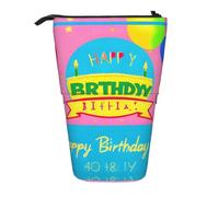 Happy Birthday Balloon Expandable Stand Pencil Pouch, Multi-Design Oxford Fabric, Adjustable Height, Multi-Use Cosmetic Bag