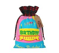 Happy Birthday Balloon Holiday Printed Drawstring Pouch S, Polyester Holiday Storage Pouch With Tag