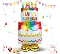 Happy Birthday Balloon Large Birthday Cake Balloon, Freestanding Birthday Balloon Standing Birthday Cake Balloons, Happy Birthday Foil Balloons for Helium Party Balloons for Birthday Decoration