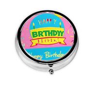Happy Birthday Balloon Round Pill boxï¼ŒPill Boxï¼Œ Portable On-The-Go Pocket Pharmacy,