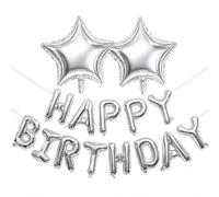 Happy Birthday Balloon Set - 15 Large Foil Letter & Star Decorations with Pre-Attached String Tape for Wall and Ceiling Party Supplies, Festive Metallic Indoor Decor, Easy-Hang Setup for Celebrations