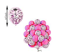 Happy Birthday Balloons 12 inch 5th Birthday Balloons Metallic Pink Balloons Pink Age Confetti Balloon Set with Balloon Ribbon 5th Birthday Decoration Balloon Pack of 16