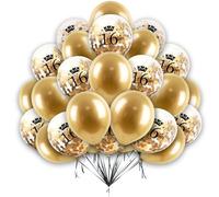 Happy Birthday Balloons 16th Birhday Balloons 12 inch Gold Age Confetti and Pearl Gold Balloon Set 16th Birthday Decoration for Boys Girls 16pcs With 10 Meter Balloon Ribbon