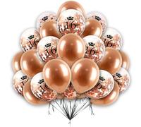 Happy Birthday Balloons 16th Birhday Balloons 12 inch Rose Gold Age Confetti and Pearl Rose Gold Balloon Set 16th Birthday Decoration for Girls 16pcs With 10 Meter Balloon Ribbon