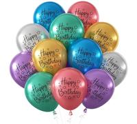 Happy Birthday Balloons,24PCS Metallic Green Gold Blue Red Silver Balloons | Colorful Balloons,Metallic Balloons,Men Women Kids Birthday Decorations,1st,2nd,18th,Black font,Latex Helium Baloons,12 Inch
