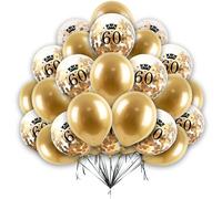 Happy Birthday Balloons 60th Birhday Balloons 12 inch Gold Age Confetti and Pearl Gold Balloon Set 60th Birthday Decoration for Men Women 16pcs With 10 Meter Balloon Ribbon