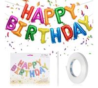 Happy Birthday Balloons Banner, 16 Inch Mylar Foil Letters,Self Inflating,Birthday Party Decorations and Supplies for Adults,Indoor & Outdoor Celebrations(3D Mixture Lettering)