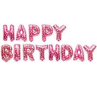 Happy Birthday Balloons Banner Balloon Bunting Party Decoration Self Inflating 16 inch 13 Pcs Letters Foil Balloons,Party Decorations Supplies,Huge 3D Balloon for Party Decoration(Heart Pattern Pink)