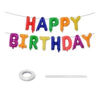 Happy Birthday Balloons Banner,Rainbow Balloon Banners Decorations kids Happybirthday Letter Ceiling Colorful Foil Ballons Set with Bunting String,for girls boys Children's Birthdays Party Backdrop