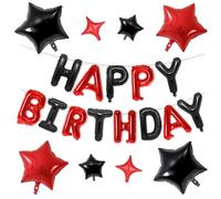 Happy Birthday Balloons Banner, Red Black Happy Birthday Foil Balloons 16 Inch Foil Letter Balloon with 8 Pcs Black Red Star Balloon for Women Men Boys Girls Party Decorations
