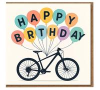 Happy Birthday Balloons & Bicycle Silhouette - Cyclist Birthday Card for Bike Lovers, Fun Greeting for Him or Her