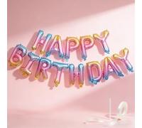 Happy Birthday Balloons Foil Letters - Complete Balloon Kit with Ribbon & Straws - 16 Inch Pink Blue Yellow Gradient Birthday Decorations for Parties