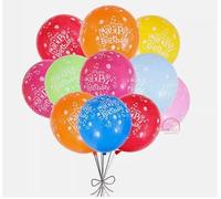 Happy Birthday Balloons Pack of 10 - Multi-Coloured Printed Latex Balloons for Birthday Party Decorations, Kids & Adults Celebration, Helium & Air Inflatable, Vibrant Colours