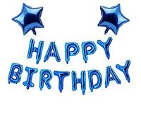 Happy Birthday Banner Balloon Bunting Blue 16 inch Letters Foil & 2 Pack Large 18 Inch Blue Stars Ballloons for Boys Birthday Party Decorations Supplies