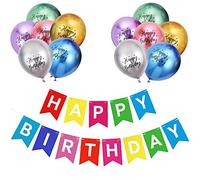 Happy Birthday Banner, Black Gold silver Party Decorations Happy Birthday Bunting Banners, 12 inch Happy Birthday Balloons Perfect for Birthday Party Decorations (MIX)