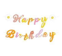 Happy Birthday Banner, Boho Birthday Decorations Retro Hippie Party Decorations Daisy Birthday Party Banner for Baby Showers Photo Props Birthday Party Supplies
