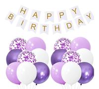 Happy Birthday Banner Decoration, 12 Inch Metallic Purple Latex Confetti Balloons with 2 Ribbons, for Girls Women Happy Birthday Banner for Women Girls, Purple Birthday Party