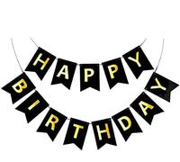 Happy Birthday Banner for Decoration in Bday Parties, Black Colored Cardstock Banner with Gold Foil Letters, Party Decorative Item for Ideal Celebration (Pack of 1, Black)