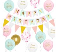 Happy Birthday Banner for Girls Boys Birthday Party Decorations Pastel Rainbow Birthday Decorations for Boys Girls with 16pcs Thick 12 Inch Macaron Rainbow Birthday Party Balloons by Wonsta