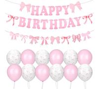 Happy Birthday Banner Pink Bows Set, Pink Birthday Decoration for Women & Girls, Party Bow Decorations, Perfect for Women's Celebrations, Ideal for Adding a Fun, Feminine Touch to Your Celebration