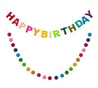 Happy Birthday Banner - Pre-Strung Birthday Felt Ball Garland Decorations, Personalized Sign, Reusable Rainbow Decor Felt Banner Garland, Party Supplies, Photo Prop