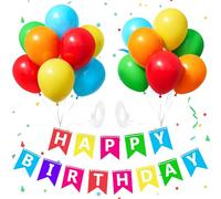 Happy Birthday Banner, Rainbow Birthday Decoration with 12 Inch Colourful Latex Balloons, Birthday Party Decorations for Gils Boys Women Men