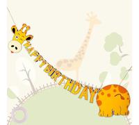 Happy Birthday Banner, Safari Party Decorations, Jungle Theme Party Decorations - Wild One Birthday Decorations with Unique Giraffe Design for Kids Parties, Baby Shower & Animal Themed Celebrations