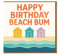 Happy Birthday Beach Bum Card - Fun Seaside Huts Design for Beach Lovers, Surfers and Sun Seekers