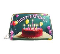 Happy Birthday Beautiful Makeup Bag Women - Large CapacityTravel Cosmetic Bag PU Leather Zippered Pouch Portable Wide Open Organizer, White, One Size