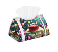Happy Birthday Beautiful Print Tissue Box Cover - Long Facial Paper Organizer Modern PU Leather Napkin Holder for Car, Bedroom