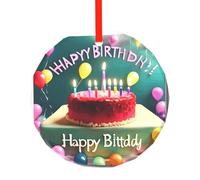 Happy Birthday Beautiful Printed Christmas Round Glass Pendant, Christmas Tree Decoration, Birthday Gift