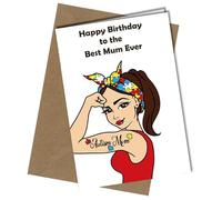 HAPPY BIRTHDAY BEST MUM EVER - Rosie the Riveter - AUTISM MUM - A5 Birthday Card | Envelope Included | Blank Inside | Unique Design | Personalised Free of Charge