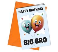 Happy Birthday Big Bro Card, Cartoon Balloon Design, 350gsm Card with Orange Envelope #1831
