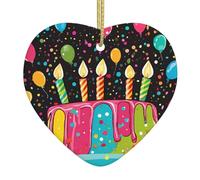 (Happy Birthday Big Cake) Christmas Tree Ceramic Hanging Heart Bauble Ornaments Festive Xmas Pendant Decorations For Party Home Decor